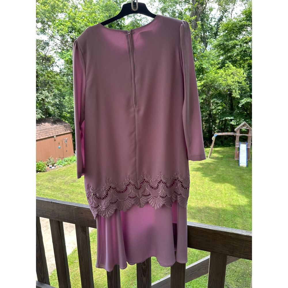 Toni Todd Lace Trim Dress Lilac Mauve Long Sleeve Vintage‎ Made in USA Size 16